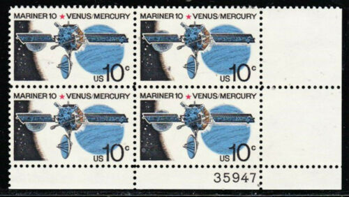 1975 - Space Mariner Plate Block Of 4 10c Postage Stamps - Sc# 1557 - MNH, OG - CX476