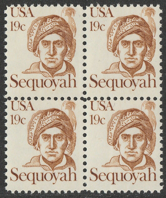 1980 Sequoyah Block of 4 19c Postage Stamps - MNH, OG - Sc# 1859