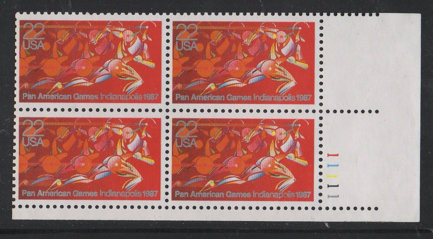 1987 Pan American Games Plate Block Of 4 22c Postage Stamps Scott 2247 - MNH - CW453a