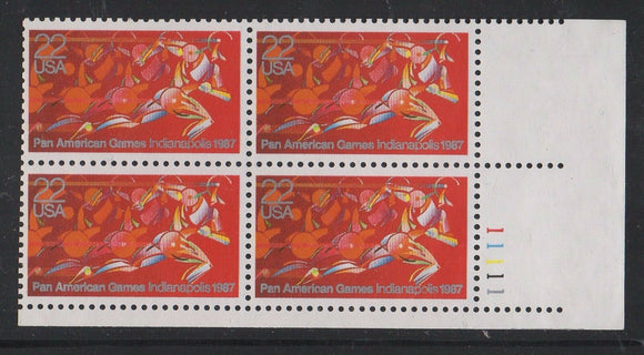 1987 Pan American Games Plate Block Of 4 22c Postage Stamps - Sc 2247 - MNH - CW453a