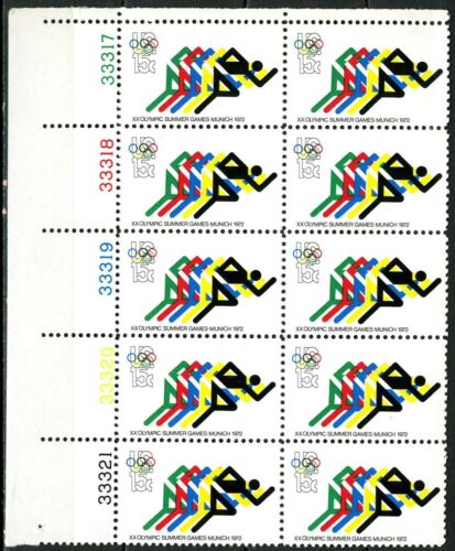 1972 Summer Olympics Running Plate Block Of 10 15c Postage Stamps - MNH, OG - Scott 1462 - CQ87a
