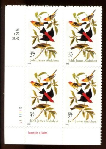 2002 John James Audubon Artist Plate Block Of 4 37c Postage Stamps Scott 3650 - DM143a