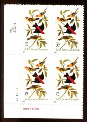 2002 John James Audubon Artist Plate Block Of 4 37c Postage Stamps - Sc 3650 - DM143a