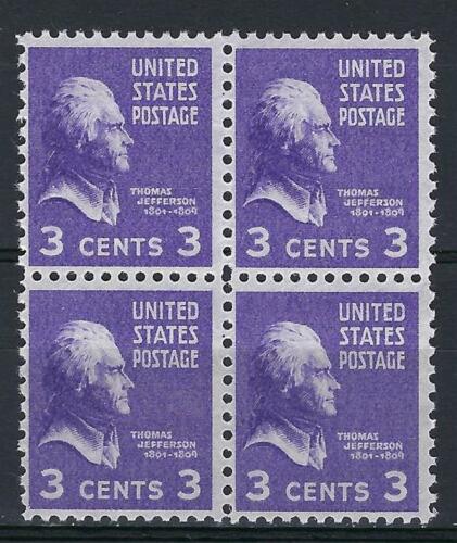 1938 President Thomas Jefferson Block of 4 3c Postage Stamps -  Scott 807 - MNH,OG