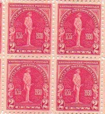 1930 Battle of Braddocks FieldBlock of 4 2c Postage Stamps - Scott688 - MNH,OG