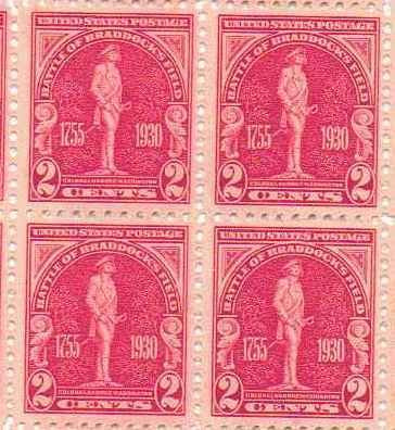 1930 Battle of Braddocks FieldBlock of 4 2c Postage Stamps - Sc#688 - MNH,OG