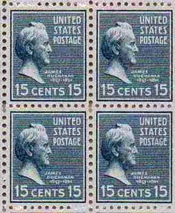 1938 President James Buchanan Block of 4 15¢ Postage Stamps  - Sc# 820 - MNH,OG