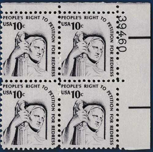 1977 People's Right To Petition Plate Block of 4 10c Postage Stamps - Sc# 1592 - MNH, OG - CX470