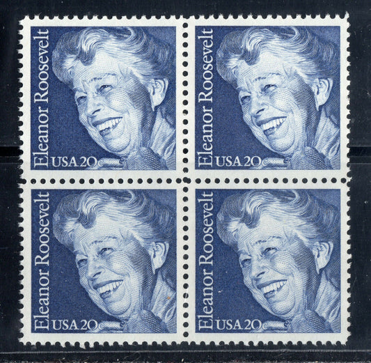 1984 Eleanor Roosevelt Block Of 4 20c Postage Stamps Scott 2105 - MNH -CW493a