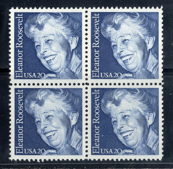 1984 Eleanor Roosevelt Block Of 4 20c Postage Stamps - Sc 2105 - MNH -CW493a
