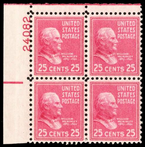 1938 President William McKinley Plate Block of 4 25c Postage Stamps -  Sc# 829 -  MNH,OG