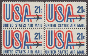 1971-73 USA & Jet Block Of 4 21c Postage Stamps - MNH, OG - Sc# C81- CX432a
