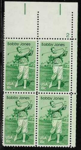 1981 Bobby Jones Golfer Plate Block Of 4 18c Postage Stamps - Scott 1933 - MNH, OG - CT71b