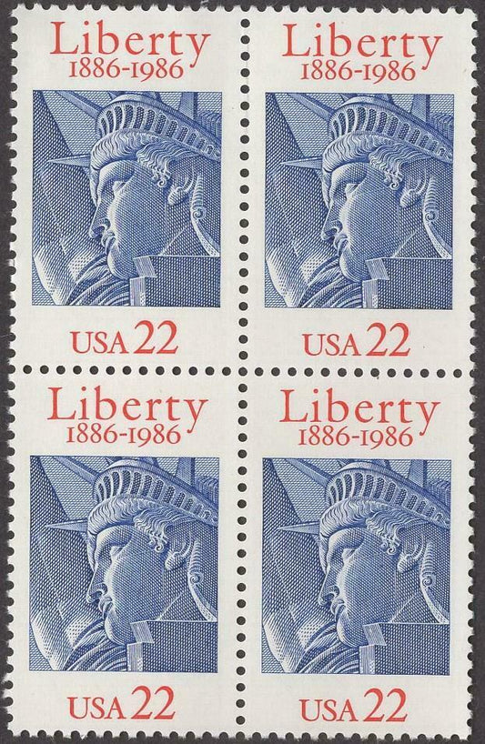 1986 Statue Of Liberty Block Of 4 22c Postage Stamps - Scott 2224 - MNH, OG - CT80a
