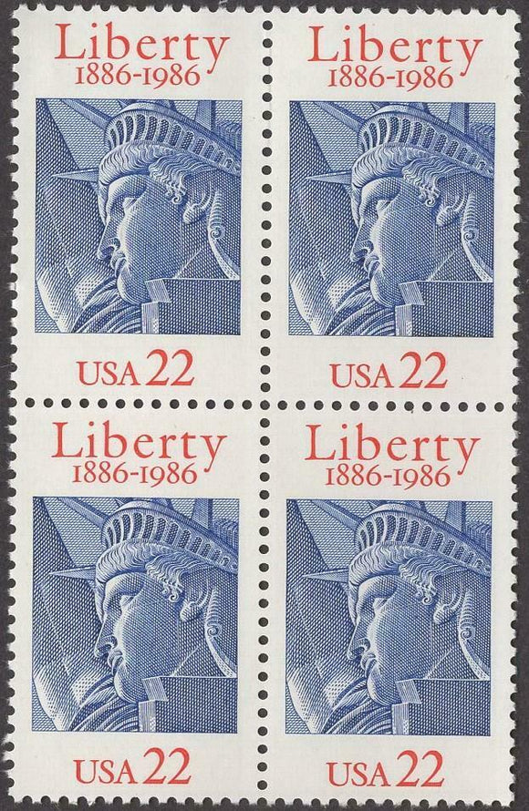 1986 Statue Of Liberty Block Of 4 22c Postage Stamps - Sc# 2224 - MNH, OG - CT80a