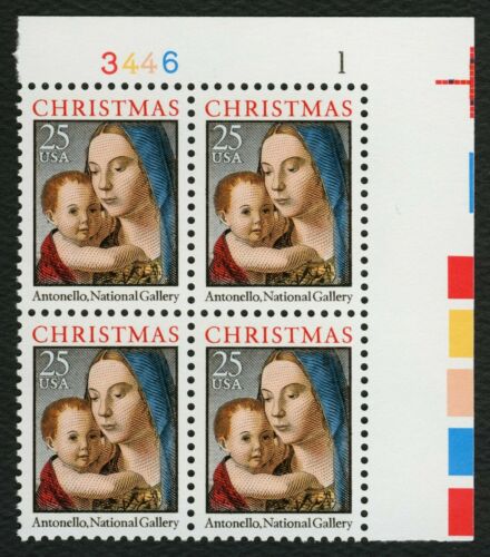 1990 Christmas Madonna Painting By Antonello Plate Block Of 4 25c Postage Stamps Scott 2514 - MNH - CX880