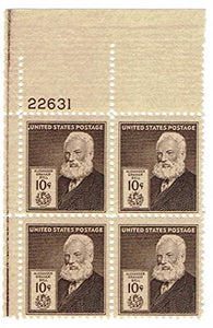 1940 Alexander Graham Bell NO GUM Plate Block of 4 10c Postage Stamps  - Sc#893 - MNH,OG