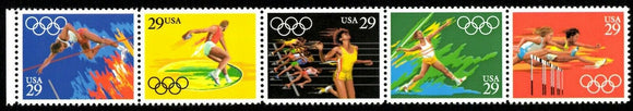 1991 Summer Olympics Of 1992 - Barcelona Strip of 5 29c Postage Stamps - MNH, OG - Sc# 2553-2557