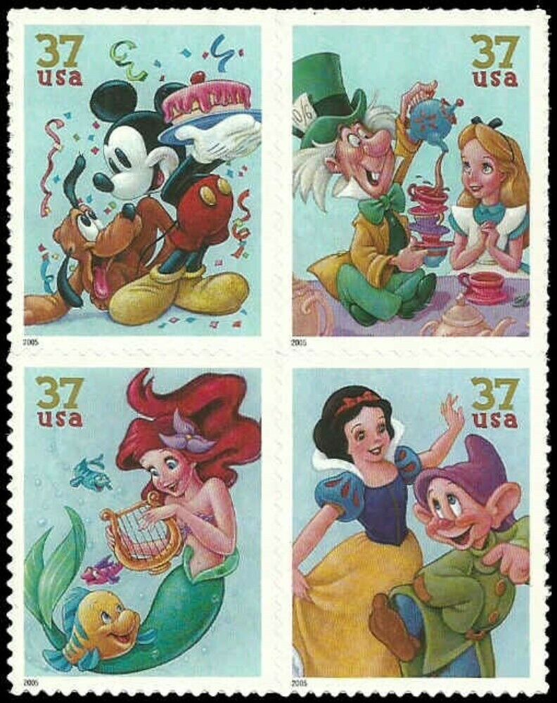 2005 Disney Celebration Block Of 4 37c Postage Stamps Scott 3912-3915 - MNH, OG - DM117a