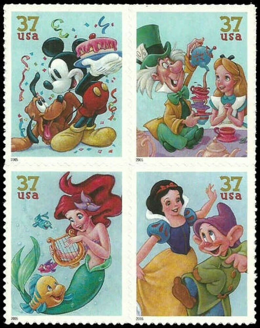 2005 Disney Celebration Block Of 4 37c Postage Stamps Scott 3912-3915 - MNH, OG - DM117a