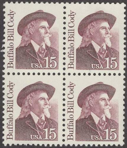 1988 Buffalo Bill Cody Block of 4 15c Postage Stamps - MNH, OG - Sc# 2177
