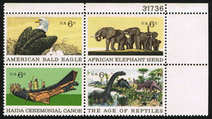 1970 Natural History Plate Block Of 4 6c Postage Stamps - MNH, OG - Sc# 1387-1390 - CX311