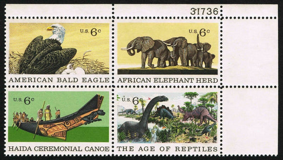 1970 Natural History Plate Block Of 4 6c Postage Stamps - MNH, OG - Sc# 1387-1390 - CX311