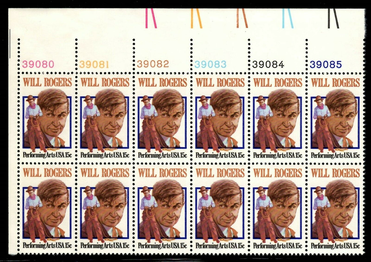 1979 Will Rogers Plate Block Of 12 15c Postage Stamps - Scott 1801 - MNH, OG - CW17b