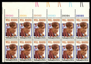 1979 Will Rogers Plate Block Of 12 15c Postage Stamps - Sc# 1801 - MNH, OG - CW17b