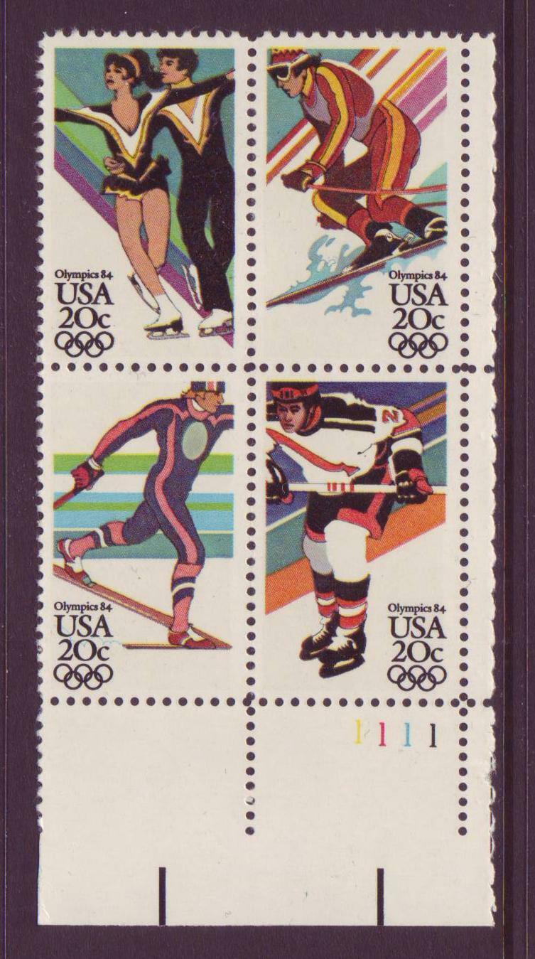 1984 USA Olympics Plate Block Of 4 20c Postage Stamps Sc 2067-2070 - CW213a
