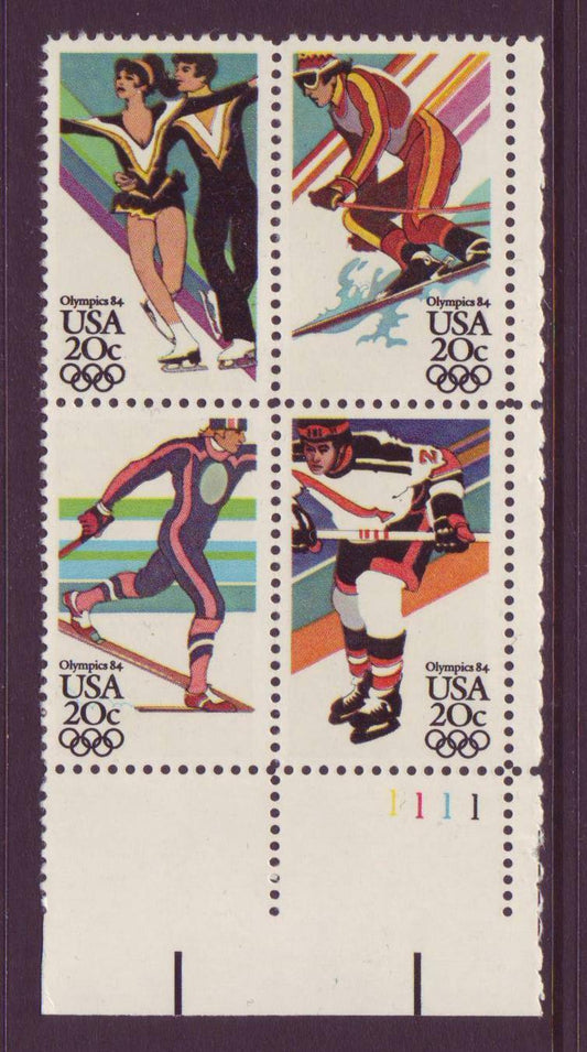 1984 USA Olympics Plate Block Of 4 20c Postage Stamps Sc 2067-2070 - CW213a