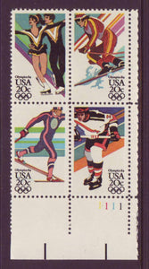 1984 USA Olympics Plate Block Of 4 20c Postage Stamps Sc 2067-2070 - CW213a