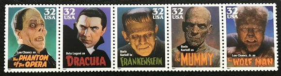 1997 Movie Monsters Strip Of 5 32c Postage Stamps - Sc 3168-3172 - MNH -DS101