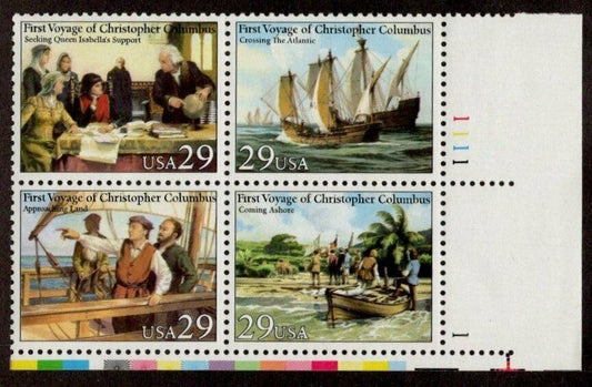 1992 First Voyage Of Christopher Columbus Plate Block Of 4 29C Postage Stamps Scott 2620-2623 - MNH CT42a