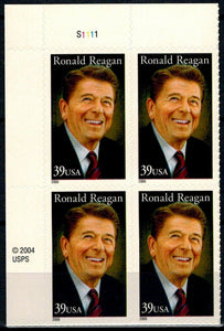 2005 - Ronald Reagan Plate Block Of 4 37c Postage Stamps - Sc# - 3897 - MNH, OG - CX738