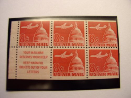 1962  Plane Over Capitol - 5 Stamp Pane of 8c Airmail Postage Stamps - Sc# C64b -  MNH,OG