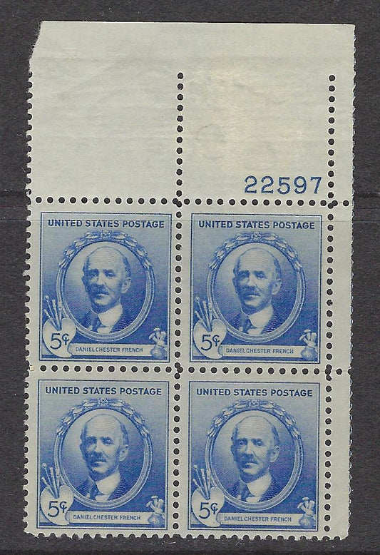 1940  Daniel French, Artist - Plate Block Of 4 5c Postage Stamps -  Scott 887 - MNH,OG  CX456