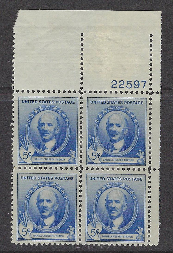 1940  Daniel French, Artist - Plate Block Of 4 5c Postage Stamps -  Sc# 887 - MNH,OG  CX456