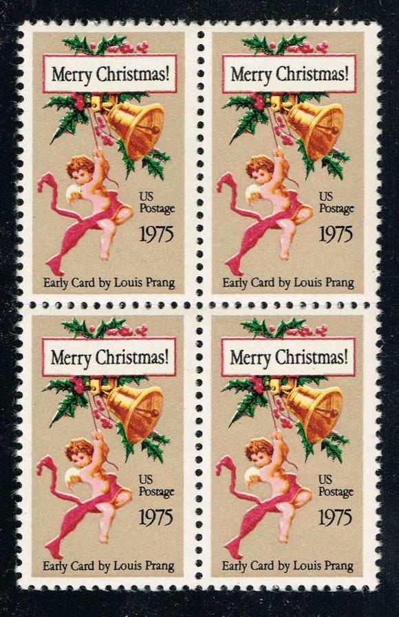 1975 Early Christmas Card By Louis Prang Block Of 4 10c Postage Stamps - Sc 1580 - MNH - CW448b