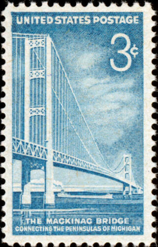 1958 Mackinac Bridge Single 3c Postage Stamp - MNH, OG - Scott 1109a