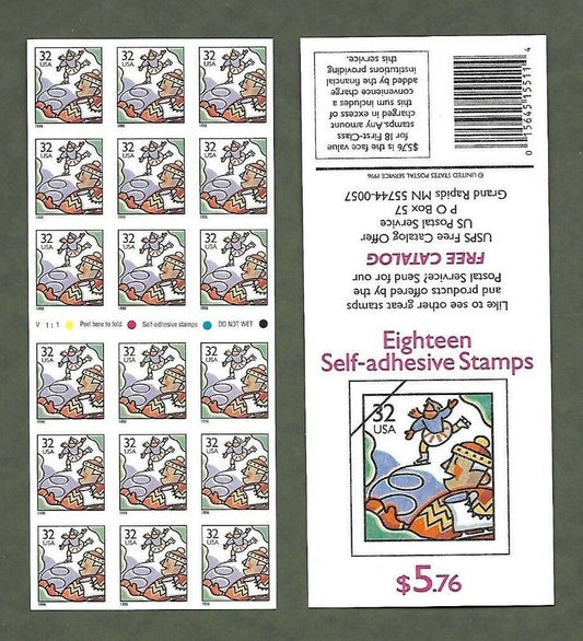 1996 Christmas Holiday Skating ATM Booklet Pane Of 18 32c Postage Stamps Scott 3117a - MNH - DG103