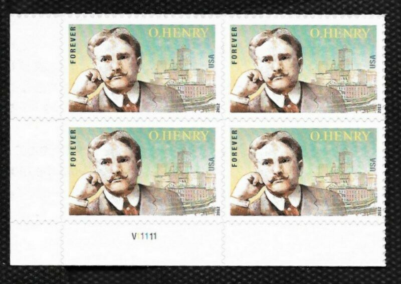 2012 O. Henry, William Porter Plate Block of 4 45c Postage Stamps - MNH, OG - Scott 4705