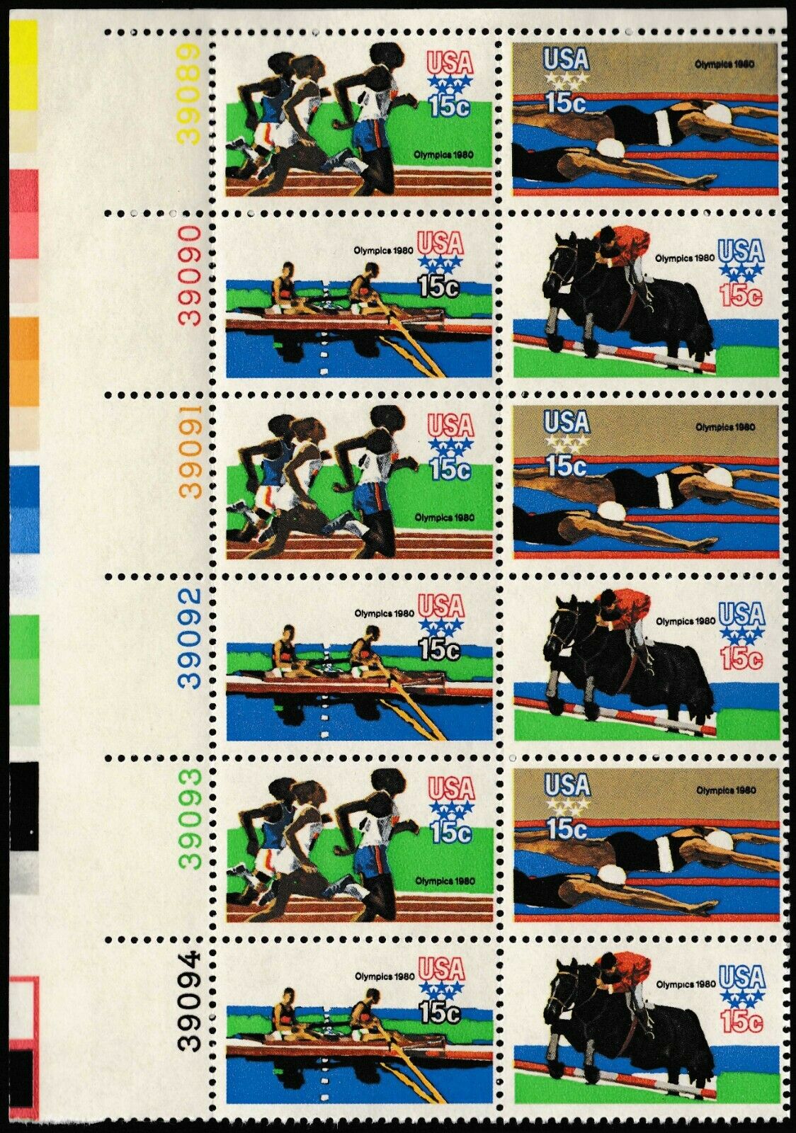 1979 1980 Olympics Plate Block of 12 15c Postage Stamps - MNH, OG - Scott 1791-1794