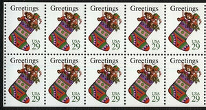 1994 Christmas Greetings Stocking Booklet Pane Of 10 29c Postage Stamps - MNH, OG - Sc# 2872 - CX398a