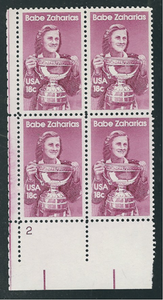 1981 Babe Zaharias Plate Block Of 4 18c Postage Stamps - Sc 1932 - MNH - CW479a