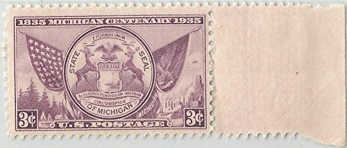 1935 Michigan Centenary Single 3c Postage Stamp  - Scott 775 -  MNH,OG