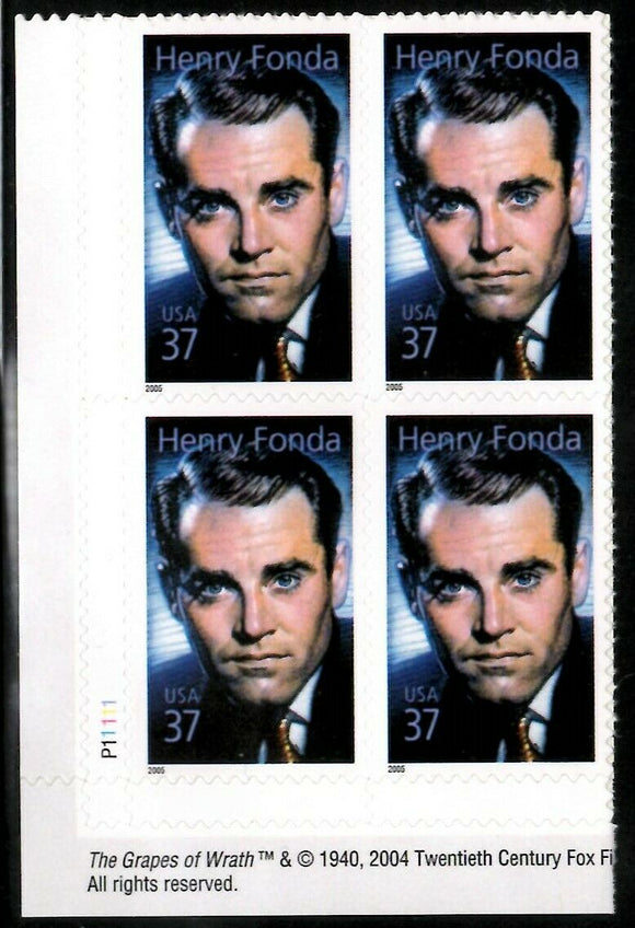 2005 Henry Fonda Plate Block of 4 37c Postage Stamps - MNH, OG - Sc# 3911