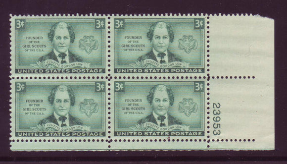 1948 Juliette Gordon Low, Founder Of The Girl Scouts Plate Block of 4 3c Postage Stamps - MNH, OG - Sc# 974