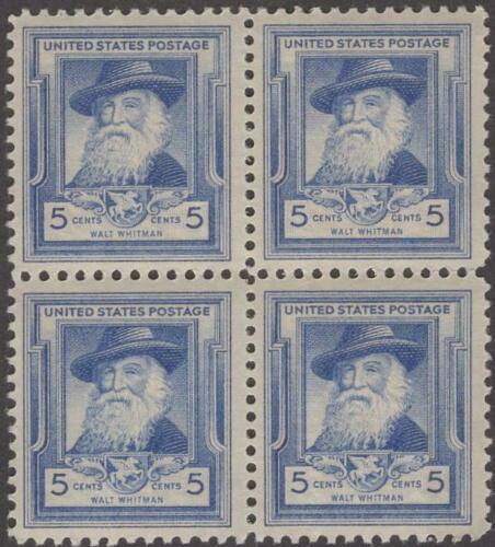 1940 Walt Whitman  Block of 4 5c Postage Stamps - Scott 867 - MNH,OG