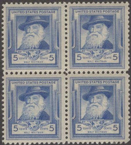 1940 Walt Whitman  Block of 4 5c Postage Stamps - Sc# 867 - MNH,OG